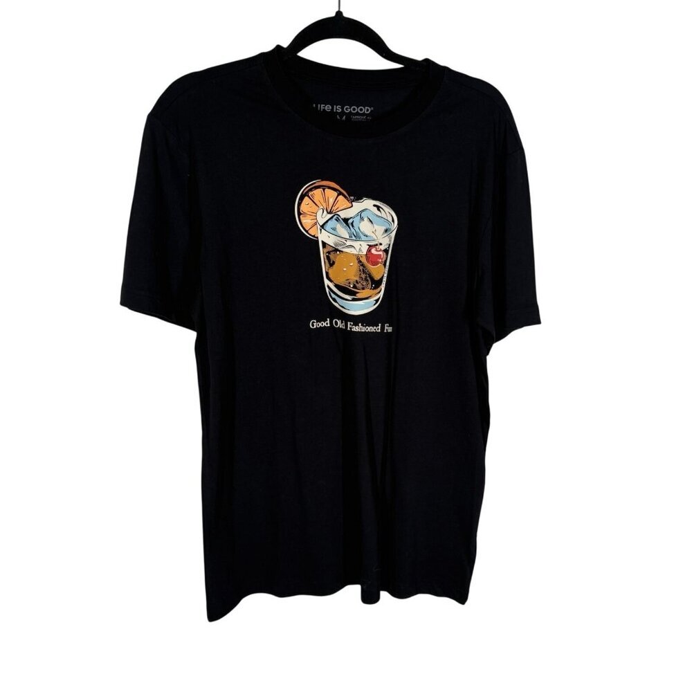 Life is Good Adult Sz M Black "Good Old Fashioned Fun" Graphic S/S Tee Shirt NWT